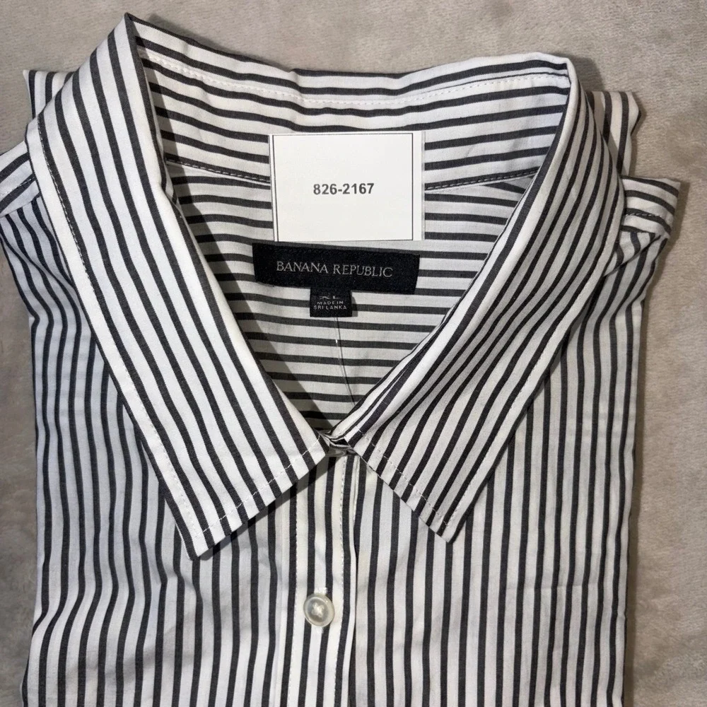 Banana Republic Mens XL Long Sleeve Striped Button Down Shirt Gray White 404236